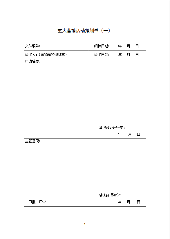 營銷部表格匯總酒店管理
