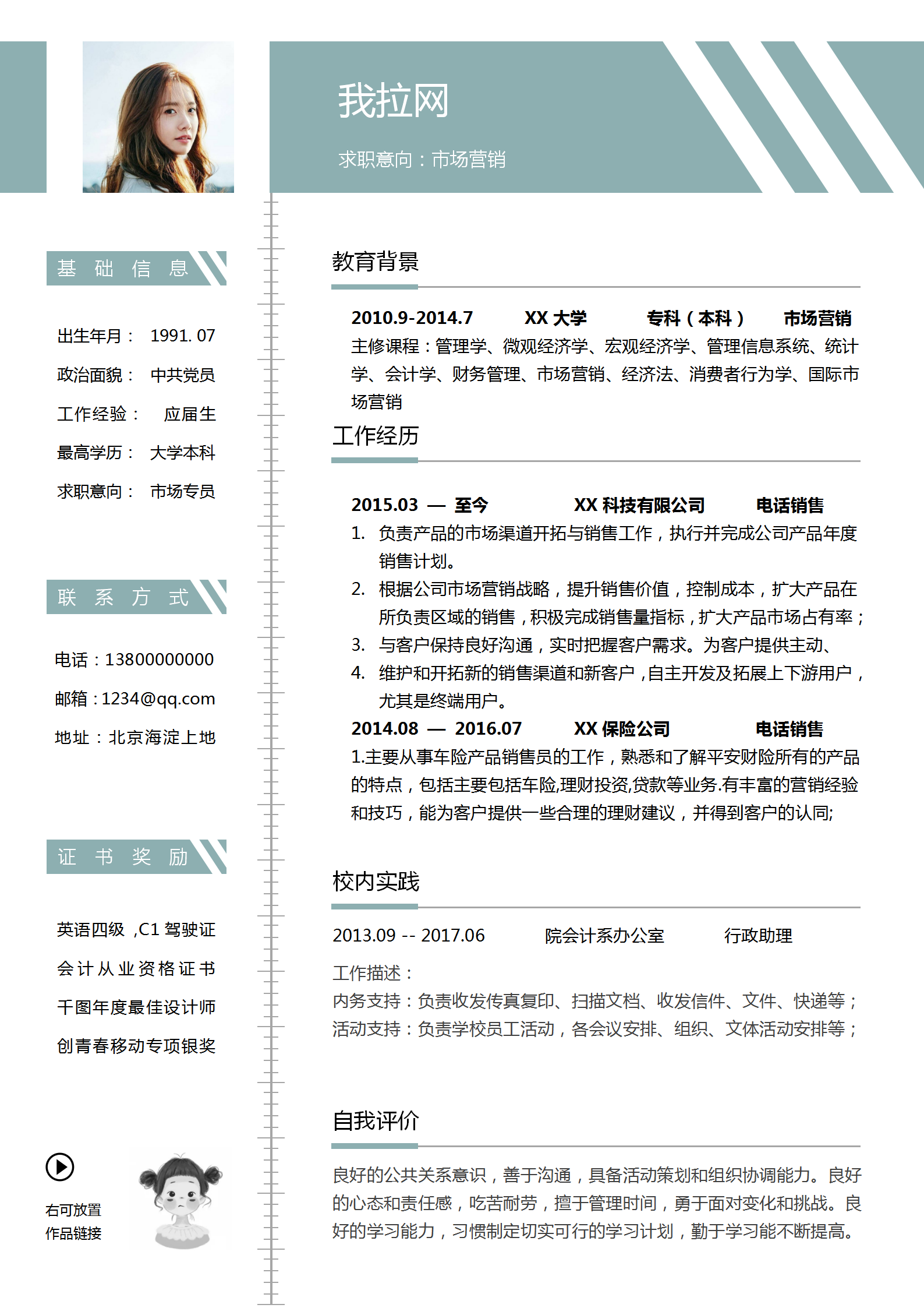 市場營銷個(gè)人簡歷word模版