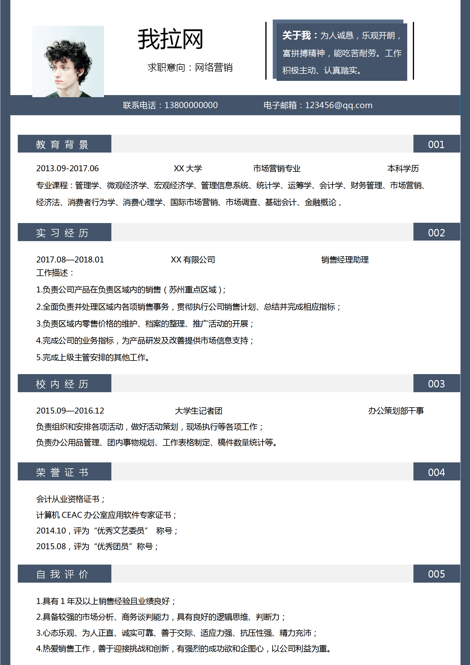 商務風網絡營銷專員求職簡歷