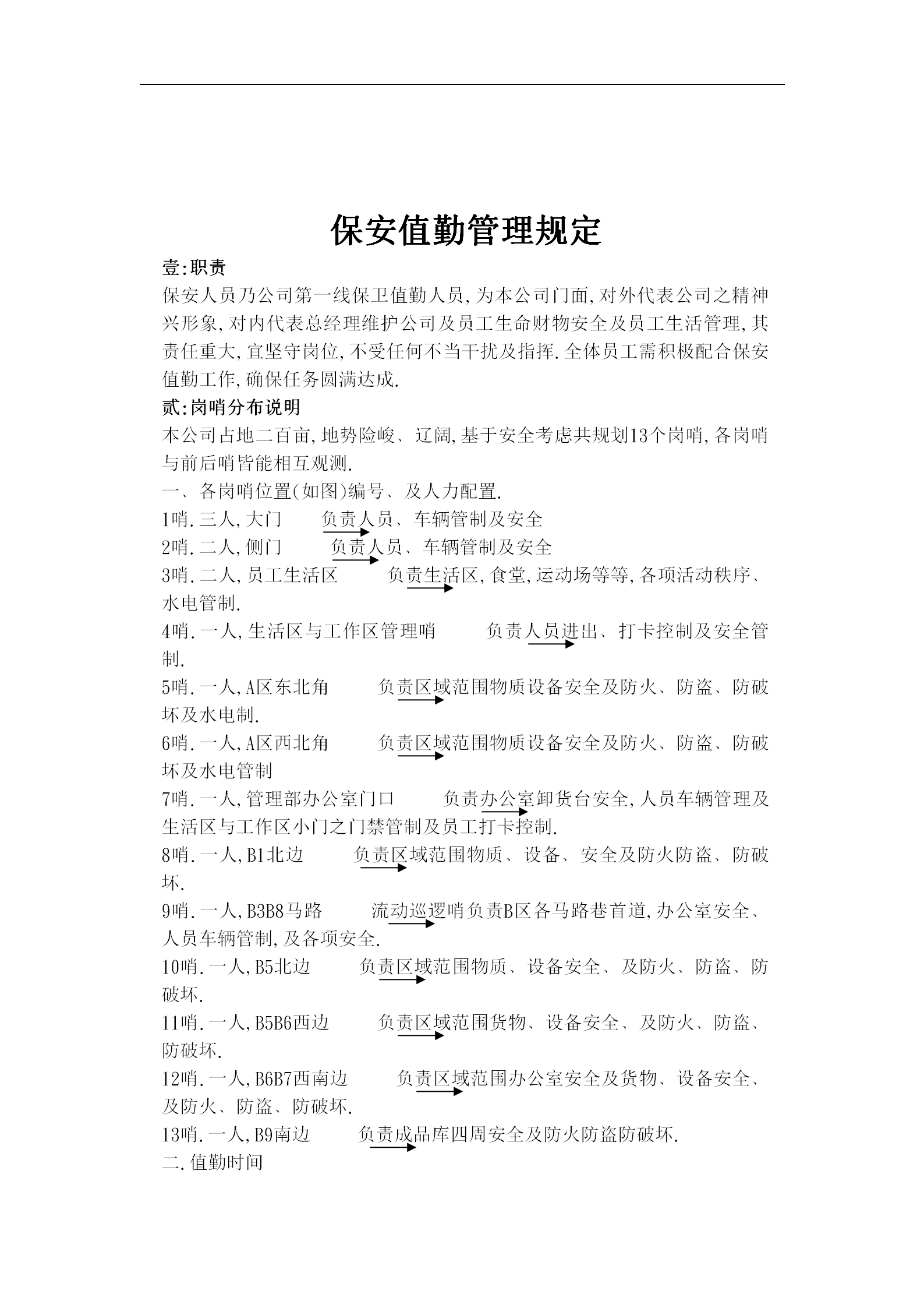 保安值勤管理規定word模板