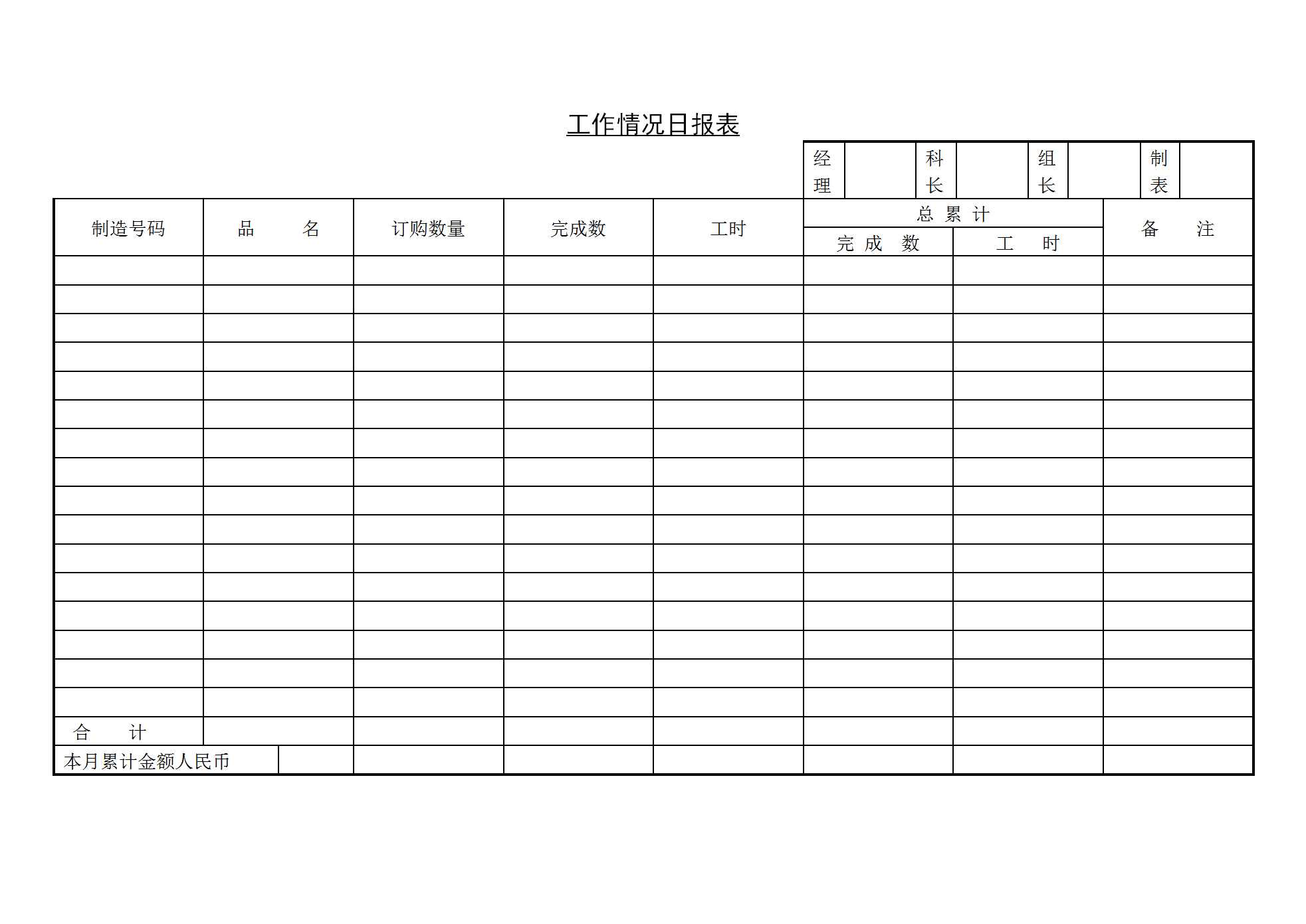 工作情況日統計報表word模板