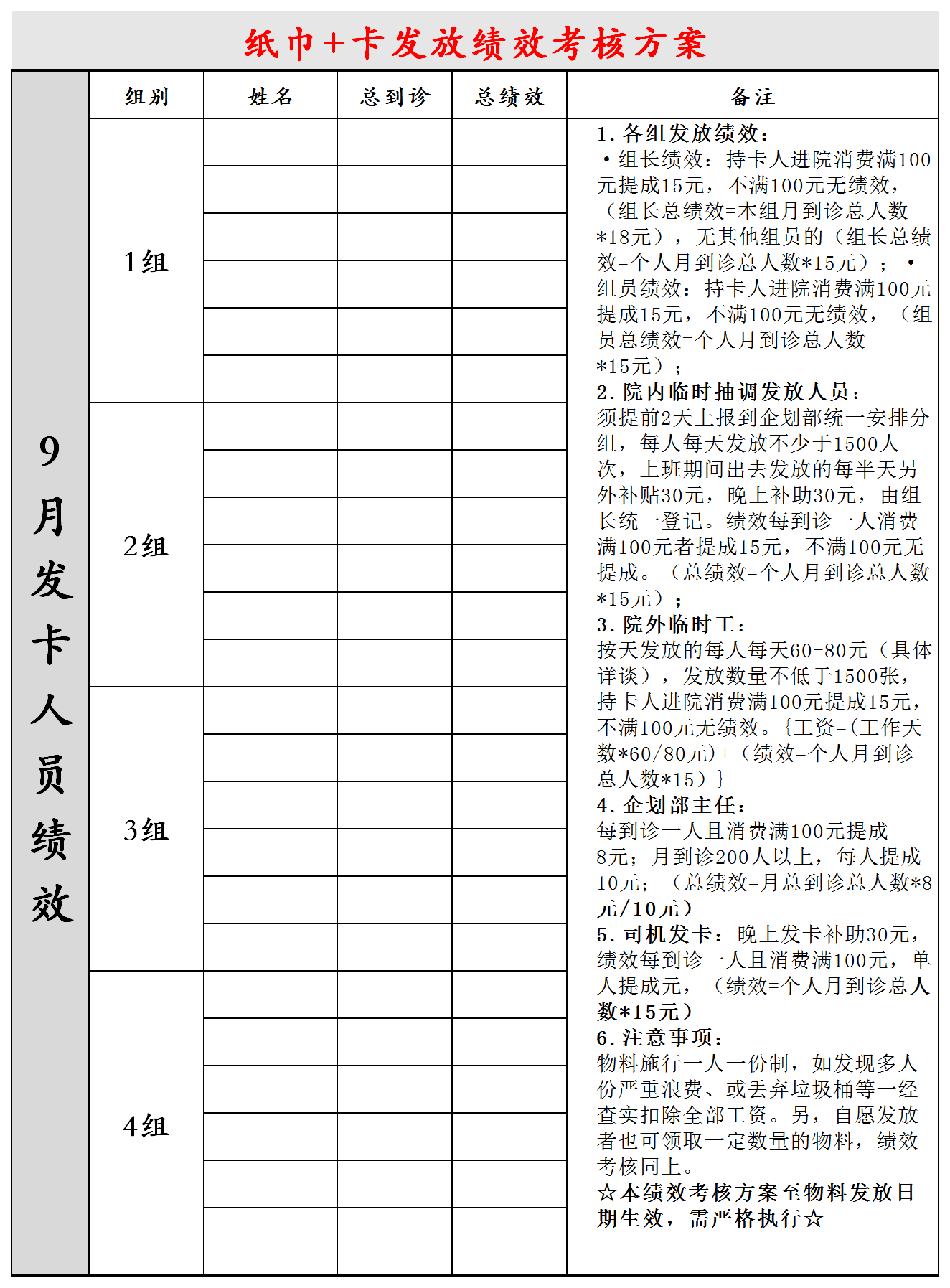 紙巾卡發放計劃統計表Excel模板