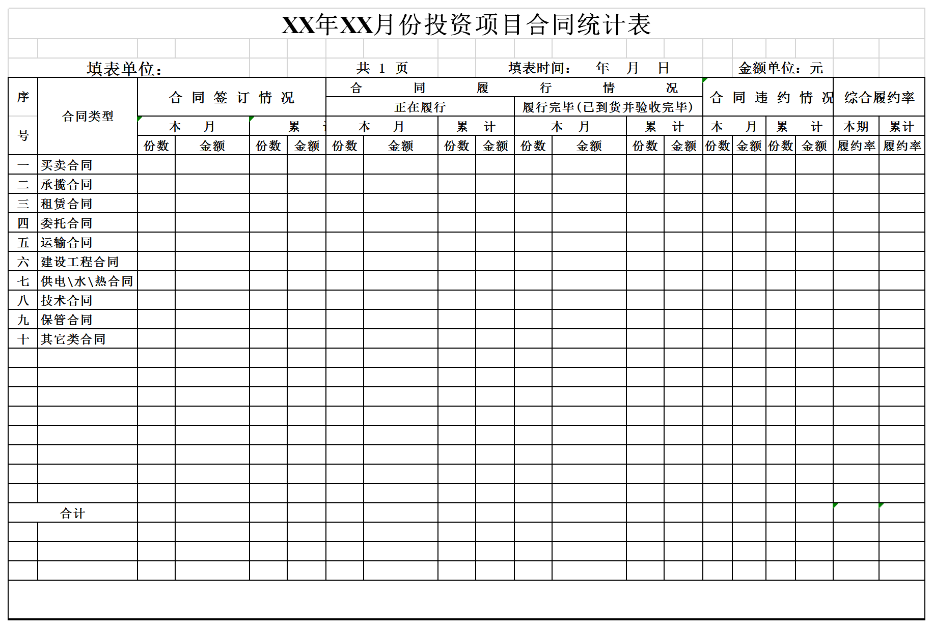 合同統計報表Excel模板
