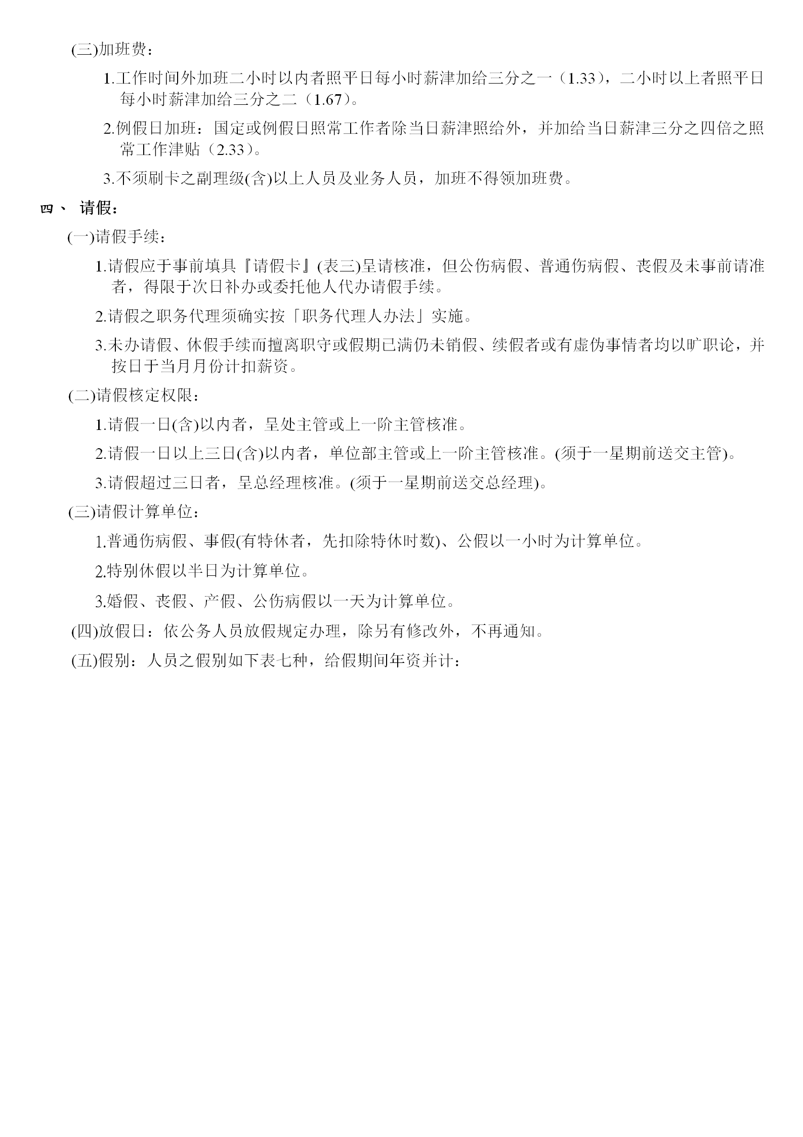 臺資企業(yè)出缺勤管理條例word模板-1