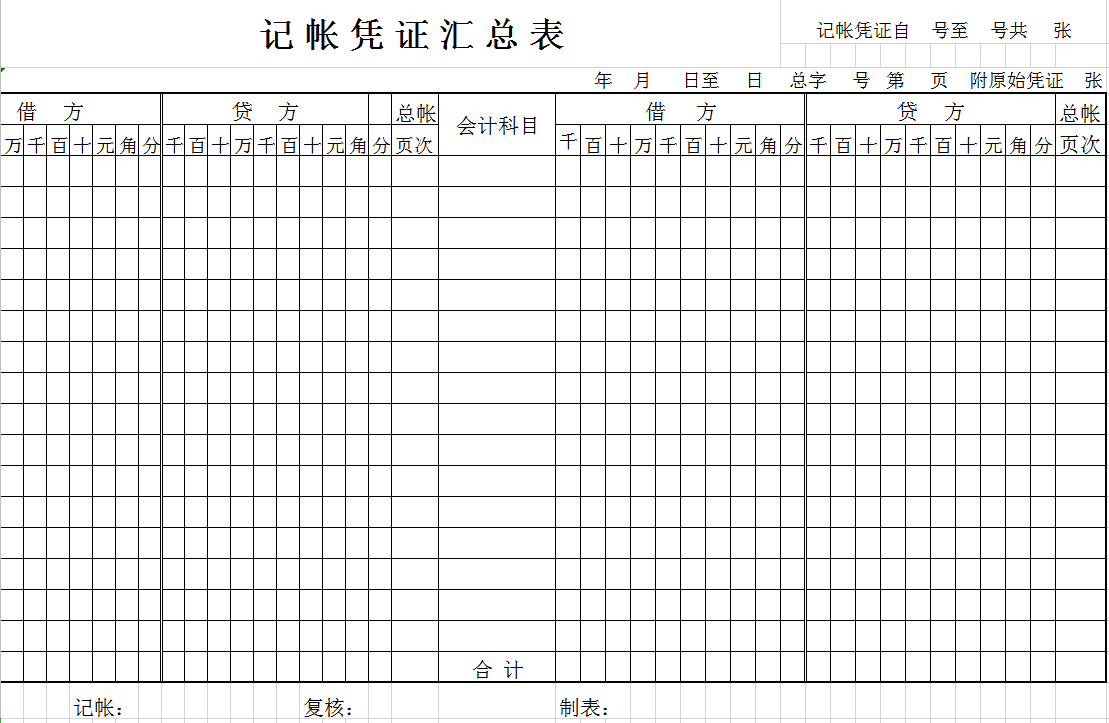 公司記帳憑證匯總表Excel模板