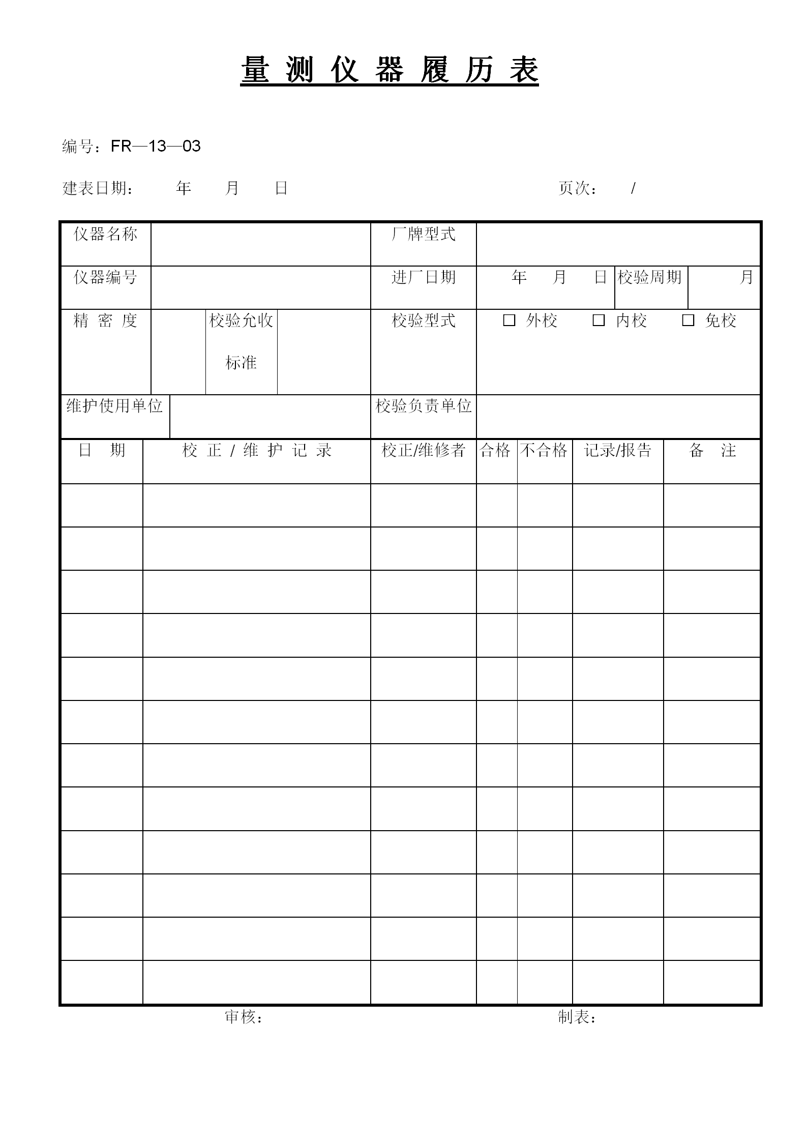 工廠量測儀器履歷表word模板