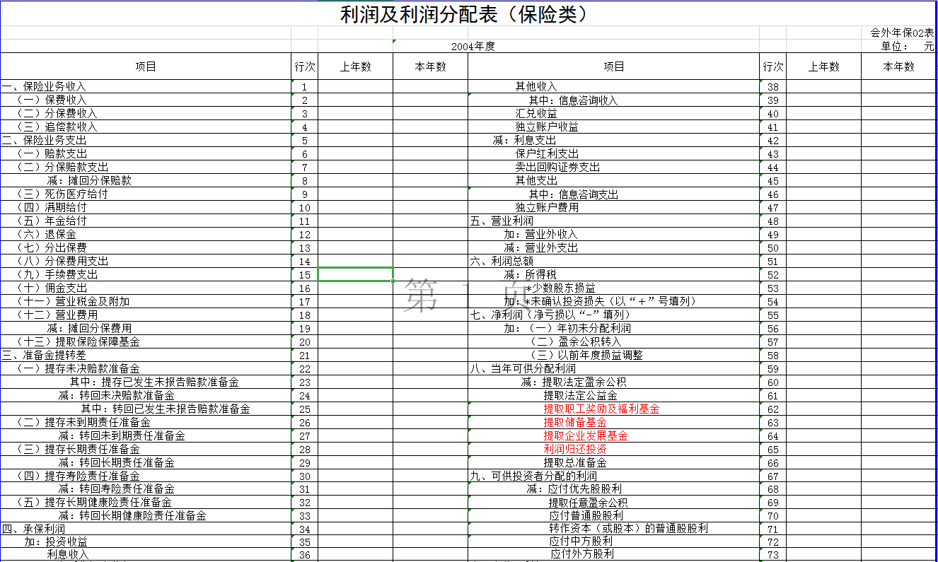 保險類外商投資企業會計報表Excel模板