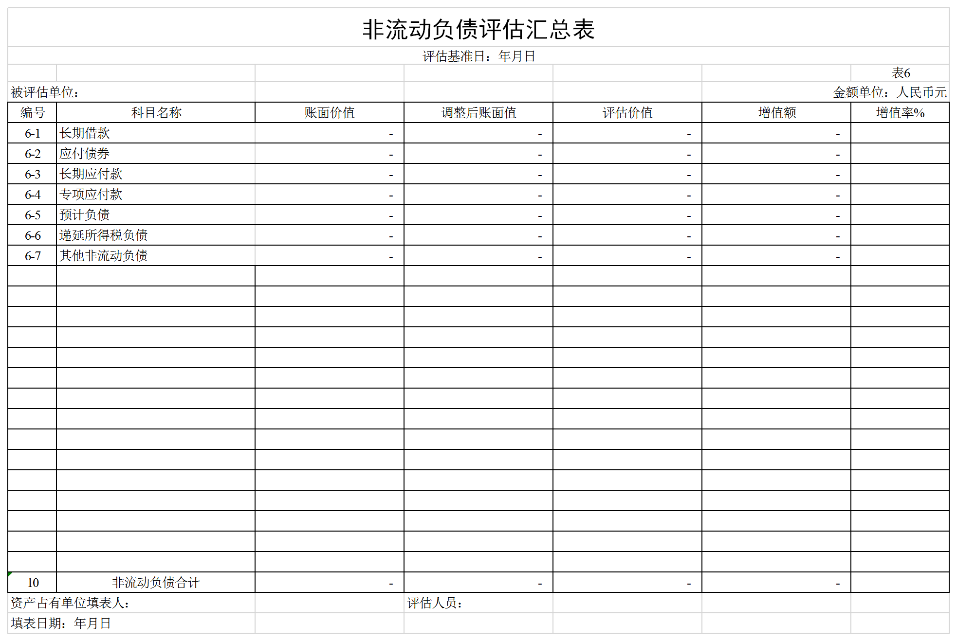 新企業財務會計評估明細表Excel模板