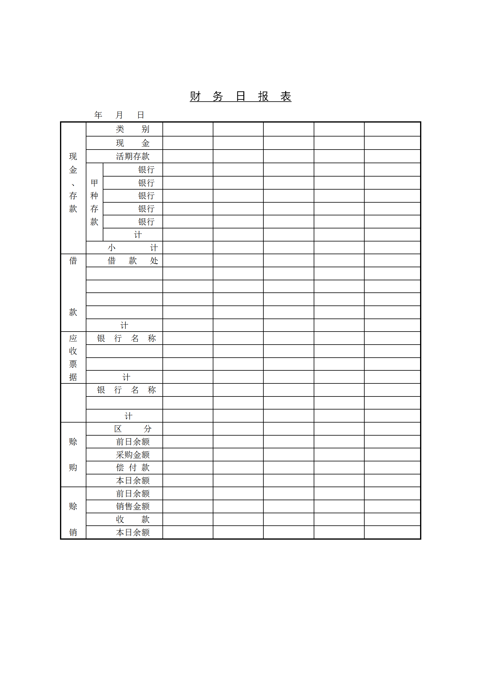 公司財務日統(tǒng)計報表word模板