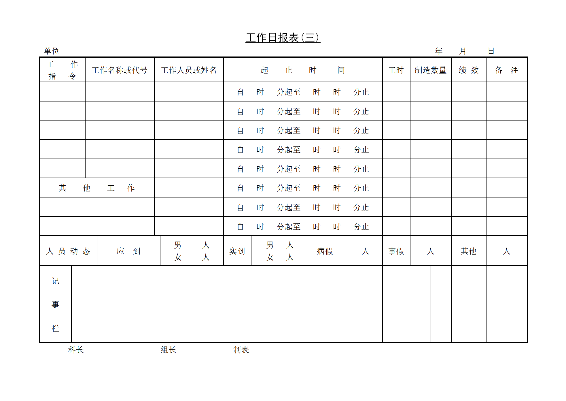 公司工作日統(tǒng)計(jì)報(bào)表word模板