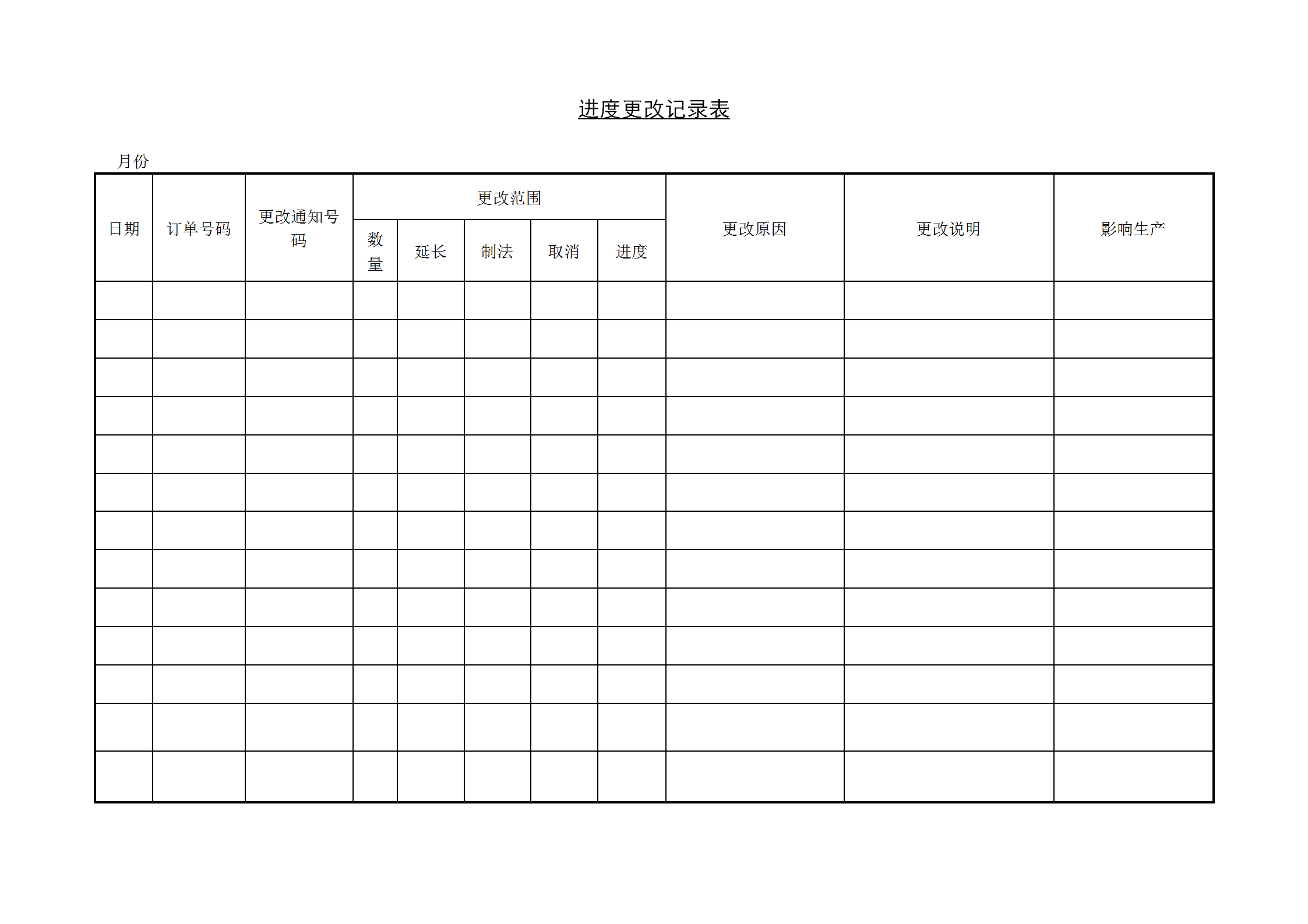 進(jìn)度更改記錄表word模板