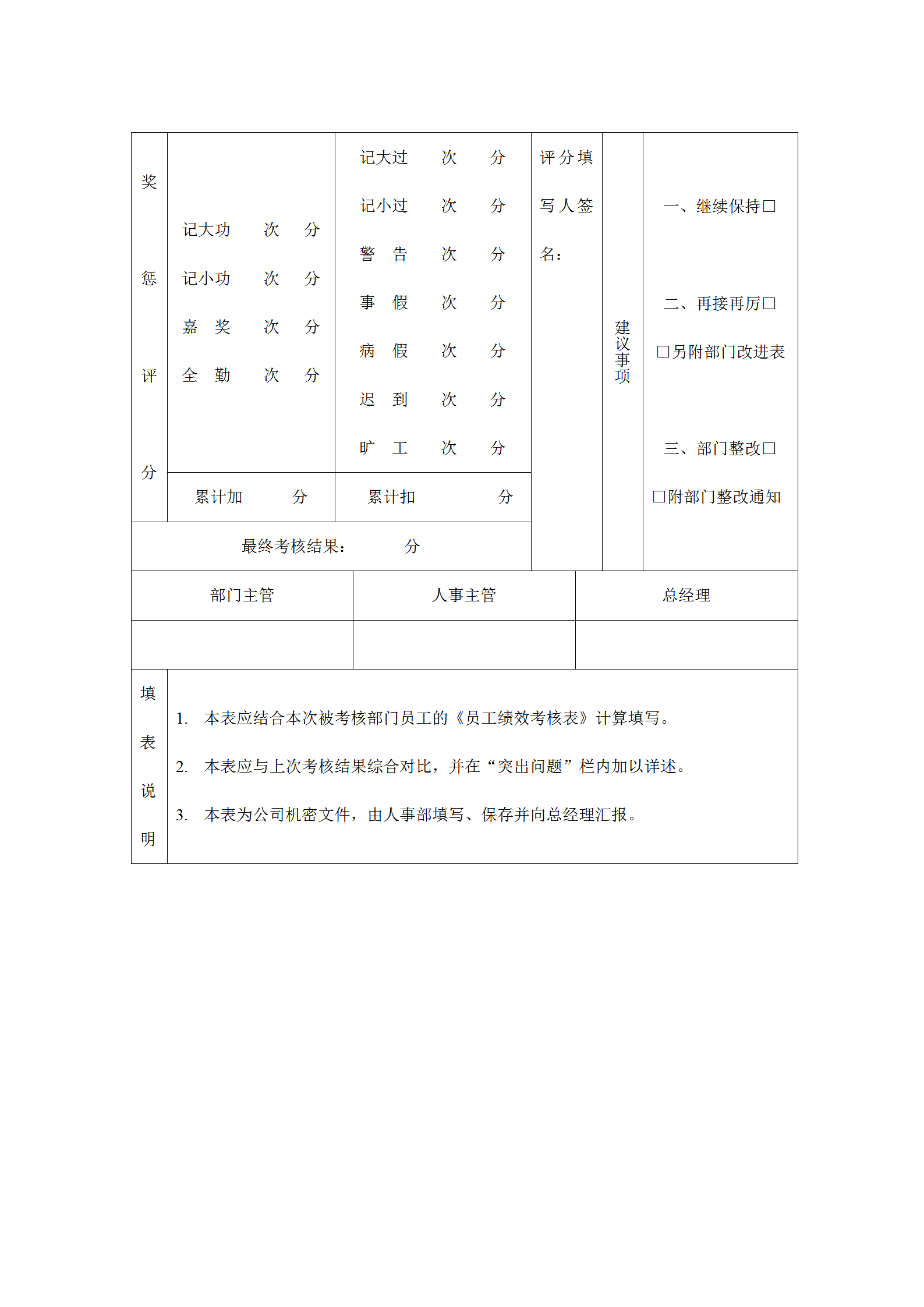 公司部門績效考核分析表word模板-1