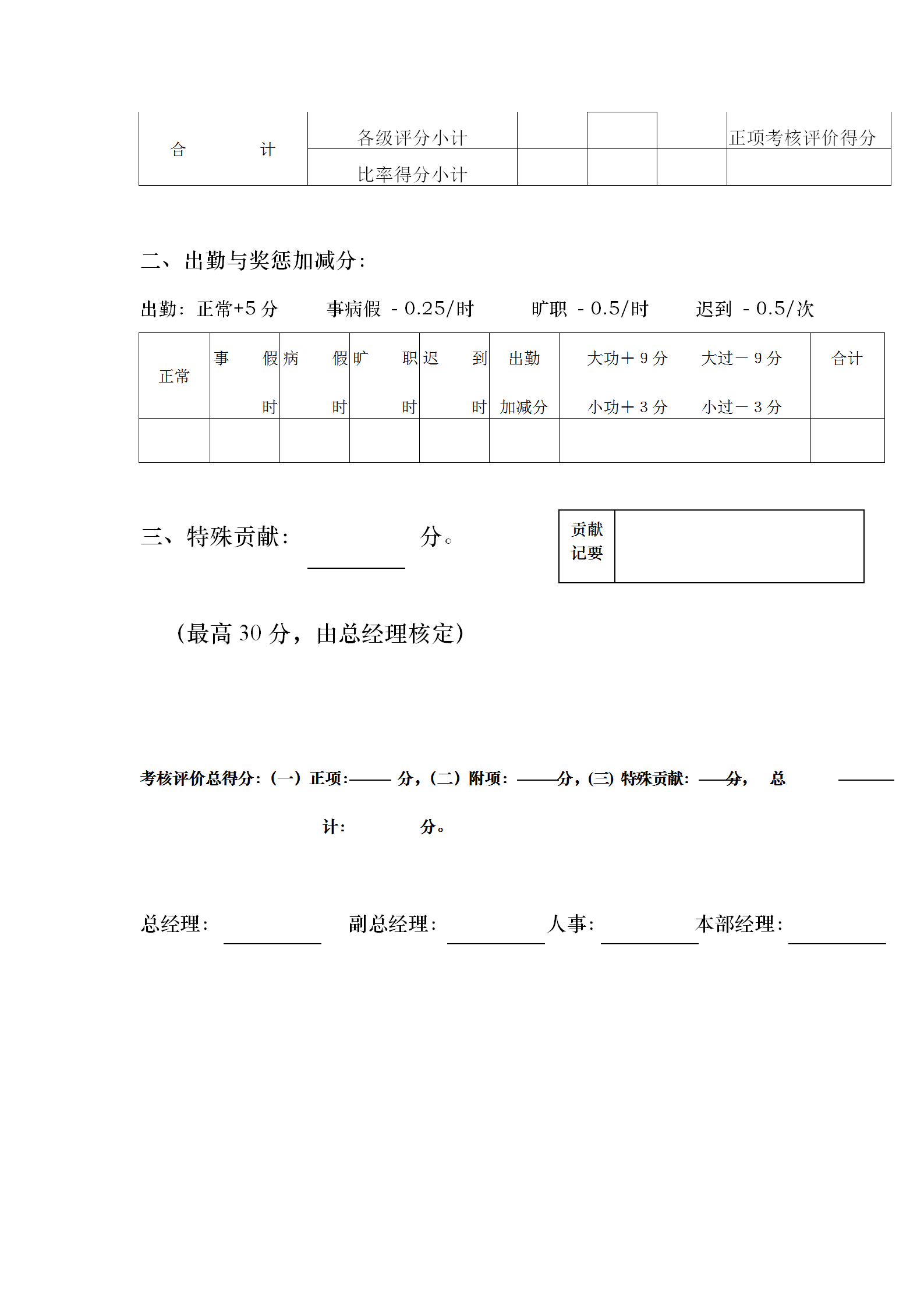 公司部門經理定期考核表word模板-1