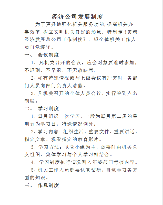 經濟發展總公司工作制度word模板