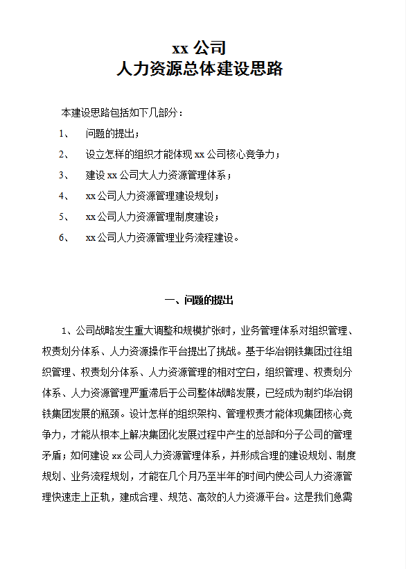 人力資源總體建設思路word模板