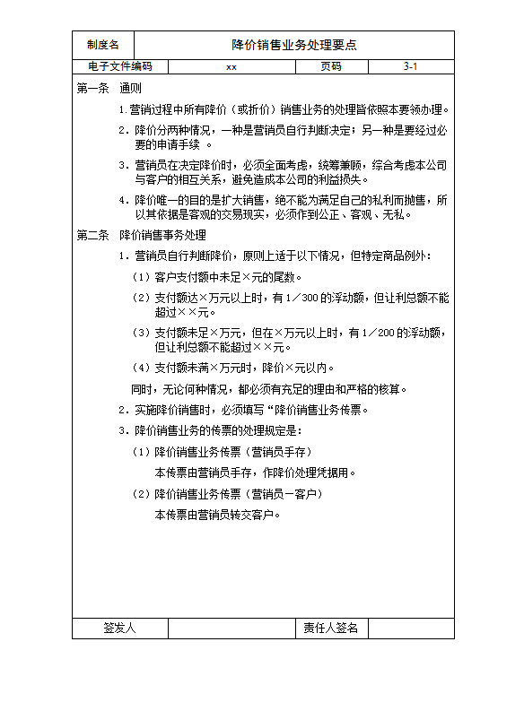 降價銷售業務處理要點word模板