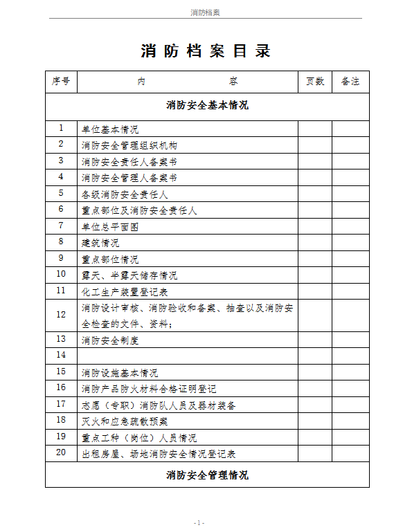 消防檔案規范word模板