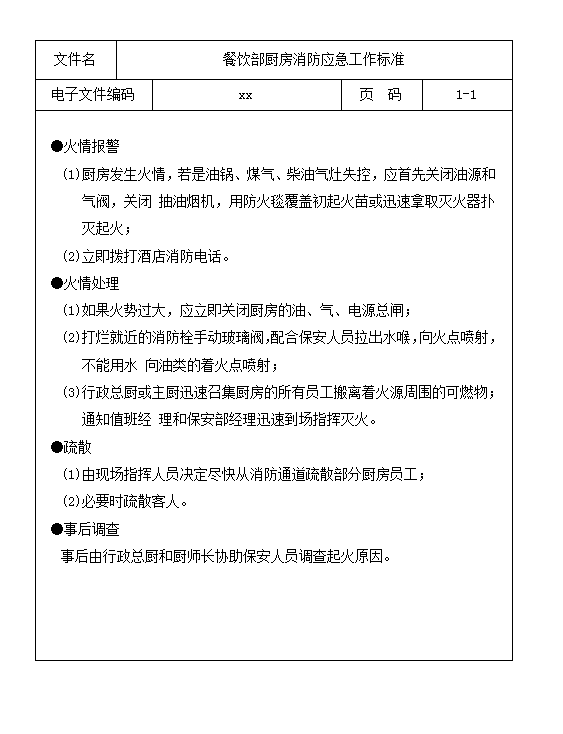 餐飲部廚房消防應急工作標準word模板