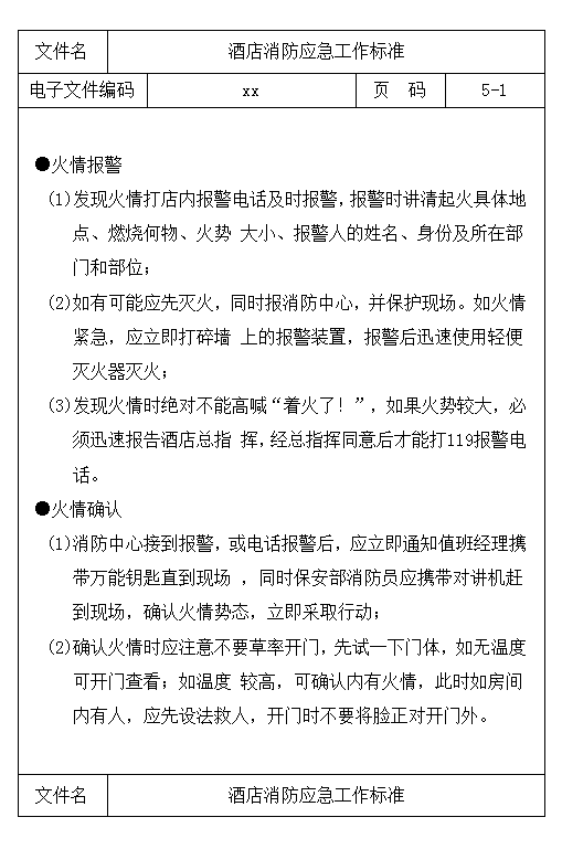 酒店消防應急工作標準word模板