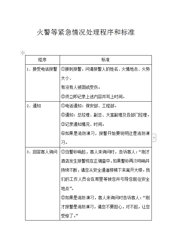 火警等緊急情況處理程序和標準word模板