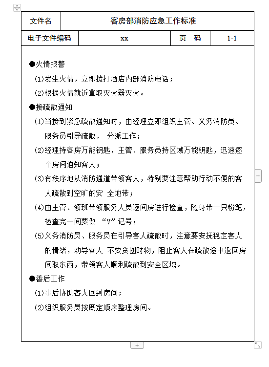 客房部消防應急工作標準word模板