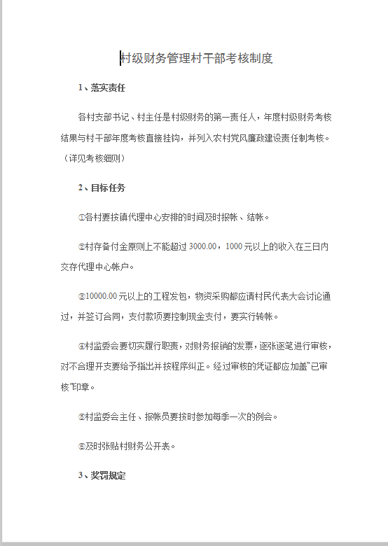 村級財務(wù)管理村干部考核制度word模板