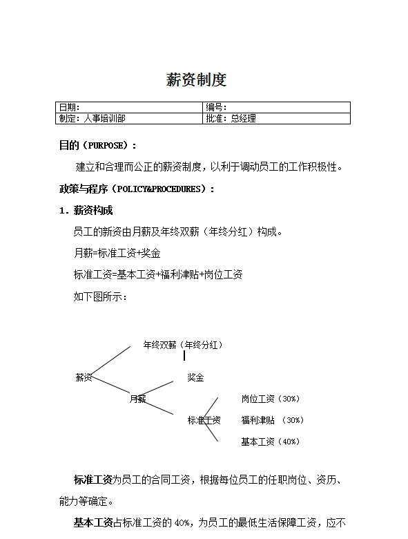 薪資制度人事培訓部word模板