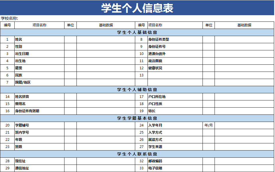 學(xué)生個(gè)人信息表