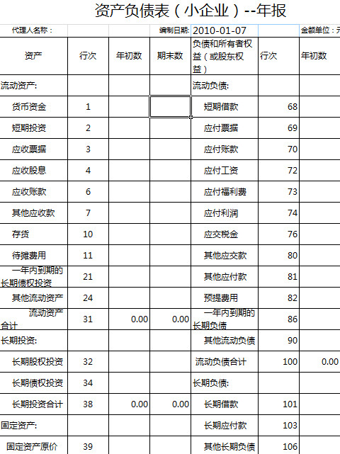 資產負債表（小企業）-年報
