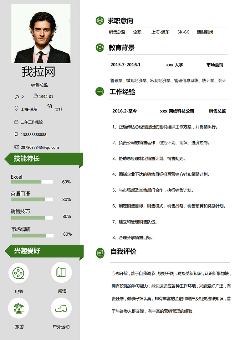 橄欖綠大方銷售總監個人簡歷模板-1