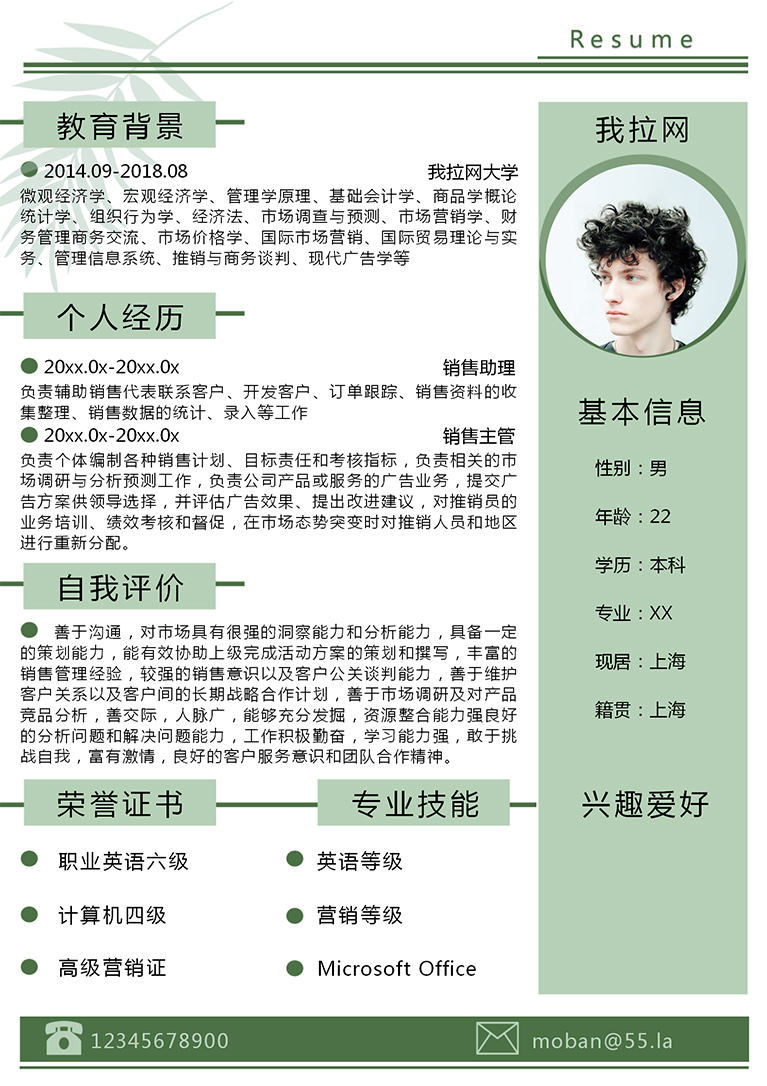 淡綠銷售經理個人簡歷模板-1