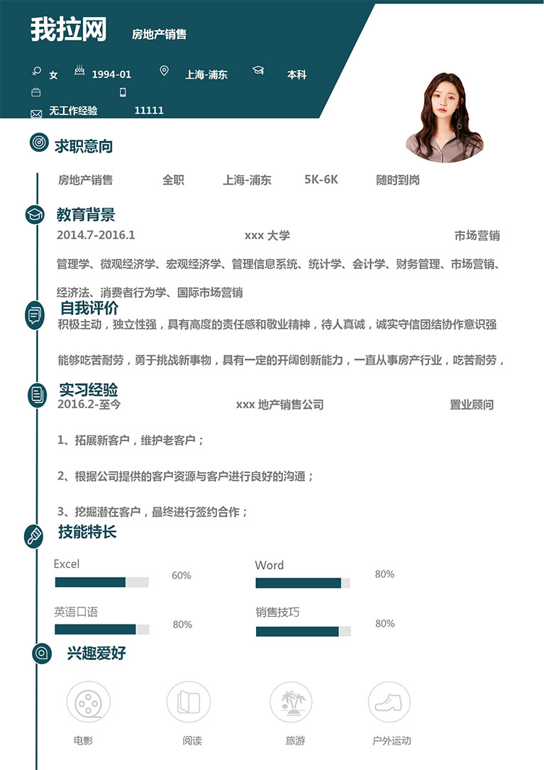 墨藍(lán)色端莊房地產(chǎn)銷售個人簡歷模板-1