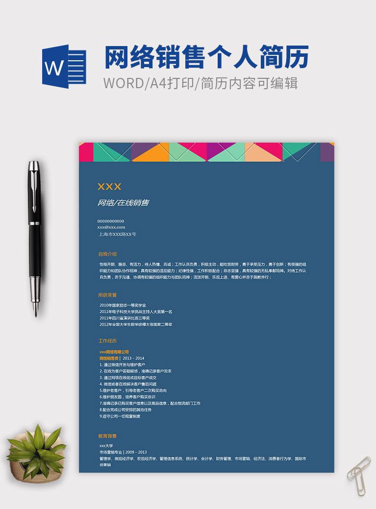 簡(jiǎn)單網(wǎng)絡(luò)藍(lán)色銷(xiāo)售個(gè)人簡(jiǎn)歷模板