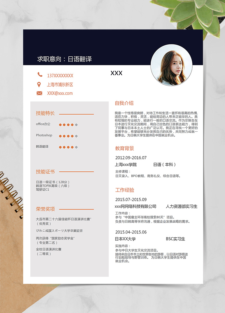 黑色系創(chuàng)意風(fēng)日語一級個(gè)人簡歷模板