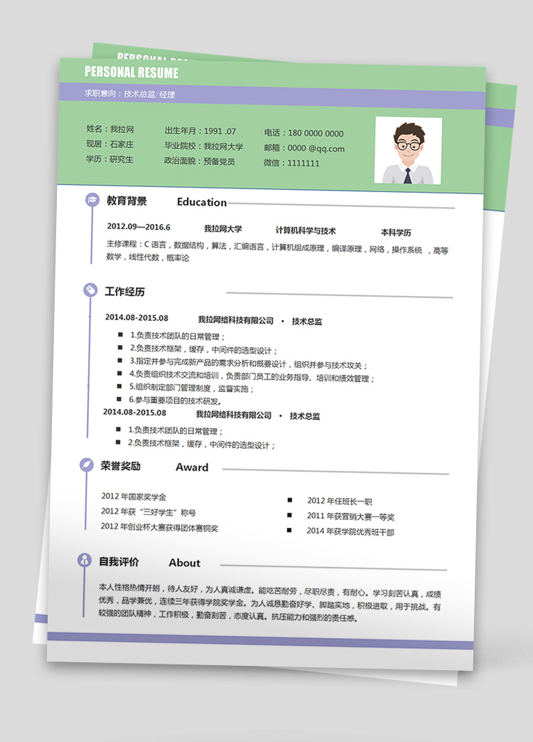 綠色清新編譯原理技術(shù)負(fù)責(zé)人簡(jiǎn)歷