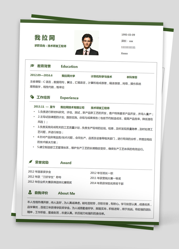 森林綠網絡安全技術負責人簡歷模板