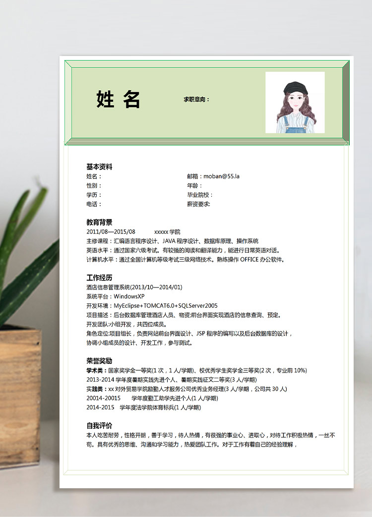 淺綠色小清新語言程序設計應屆生簡歷