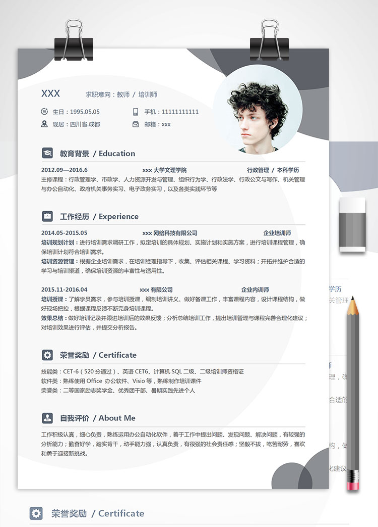 公司內訓培訓師教師個人簡歷模板