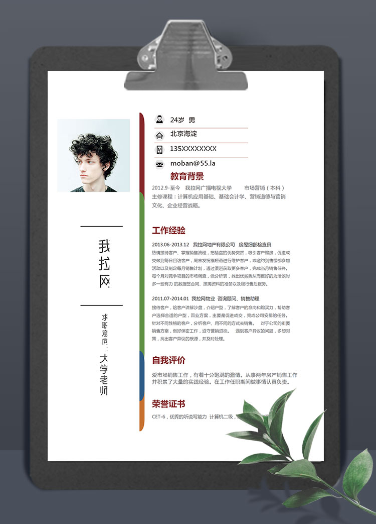簡約實(shí)用風(fēng)格大學(xué)老師個(gè)人簡歷模板Word版本