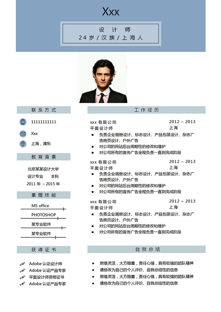 湖藍色簡潔風雜志設計師個人簡歷模板-1