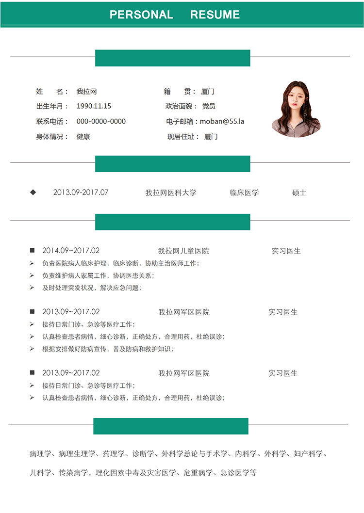綠色時尚風格醫生個人簡歷模板-1