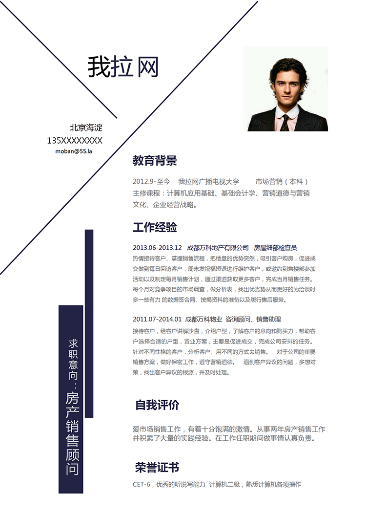 簡潔大氣美觀房產銷售顧問個人簡歷模板-1