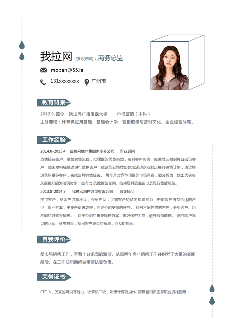 創意簡潔大方美觀風商務總監簡歷模板-1