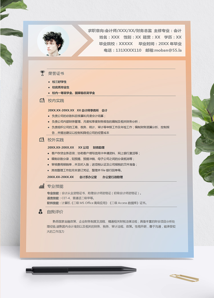 創意漸變色系財務總監個人簡歷模板