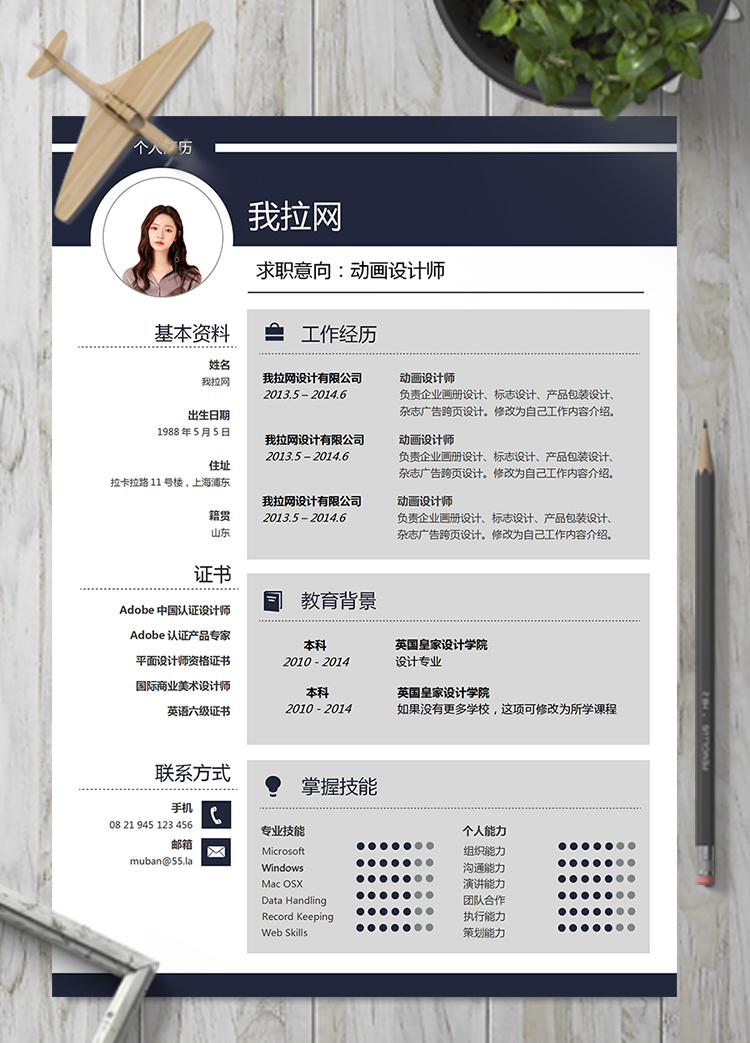 精美高端動(dòng)畫設(shè)計(jì)師簡歷模板