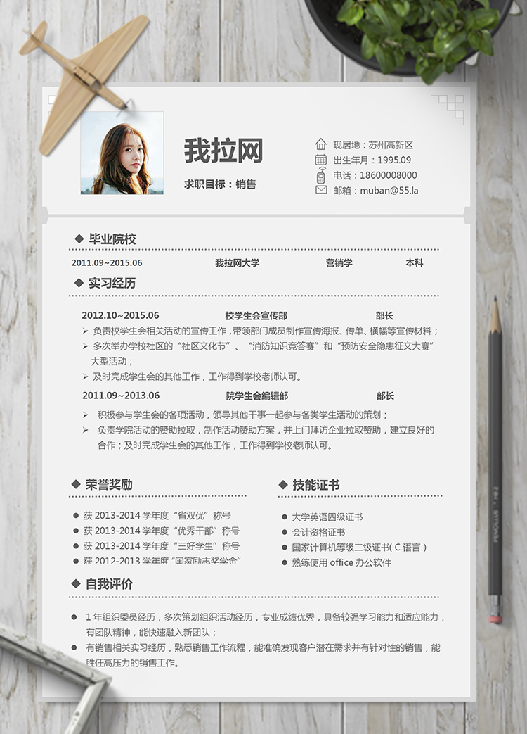 灰色文藝清新銷售崗位通用簡歷