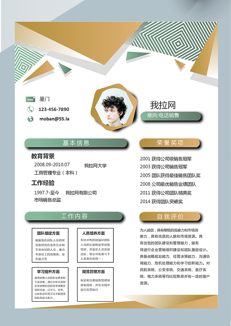 創意時尚風格電話銷售word簡歷模板-1