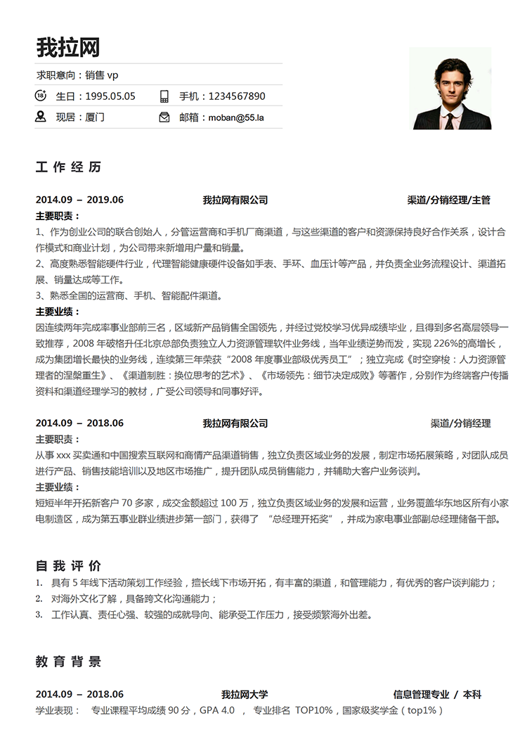 白色簡單風銷售vp個人簡歷模板-1