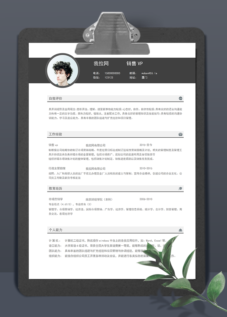 灰色簡約風銷售vpword簡歷模板