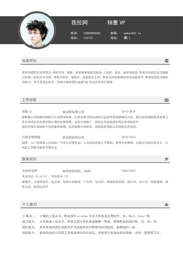 灰色簡約風銷售vpword簡歷模板-1